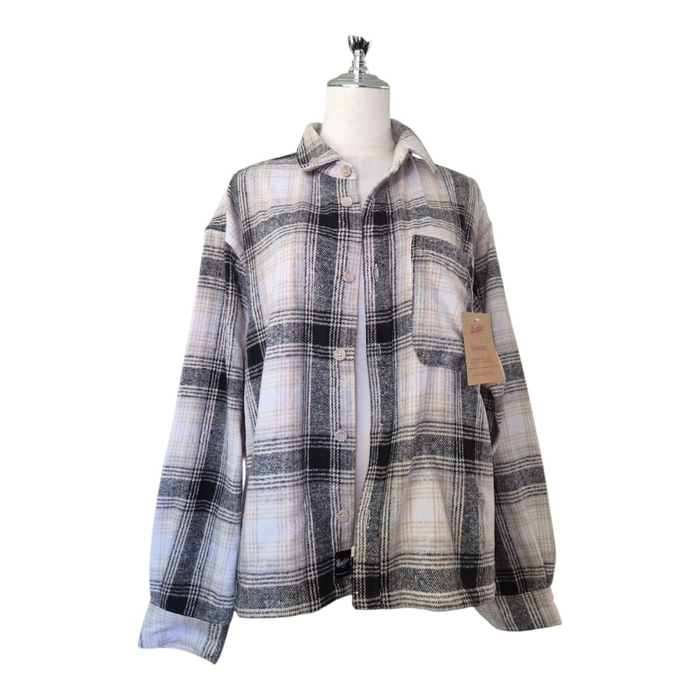NWT Brooklyn Cloth Plaid Shacket Jacket Overshirt Cream Black Size M‎